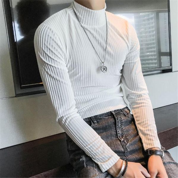 

4 colors men turtle neck velour under long sleeve autumn winter slim fit club outfits, White;black