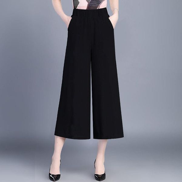 

wide leg ulzzang solid women capri high waist trousers loose casual elegant female korean chic school daily girls plus size, Black;white
