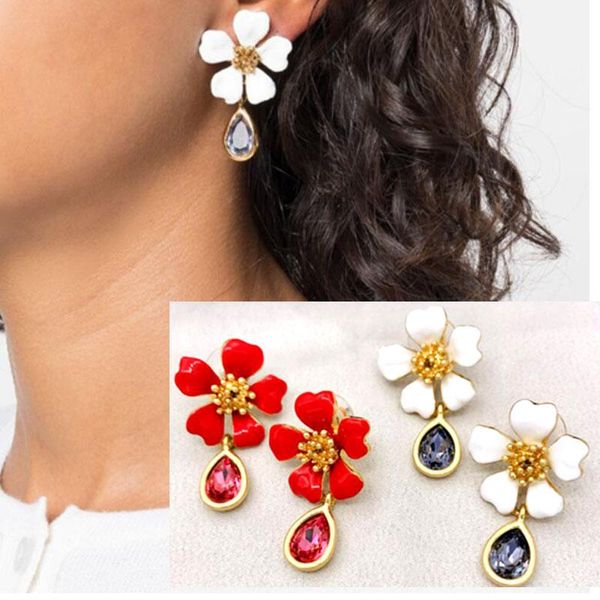 

earrings & necklace csxjd design enamel flower crystal pendant, Silver