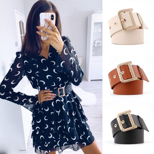 

Luxury Leather Wide Belts For Women Metal Buckle Pin Belt Ladies Dress Corset Waistband, Black;brown