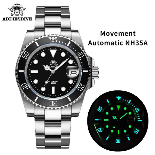 

wristwatches addies dive automatic watch sapphire nh35 steel watches men 200m diver bgw9 ceramic bezel c3 super luminous 1953, Slivery;brown