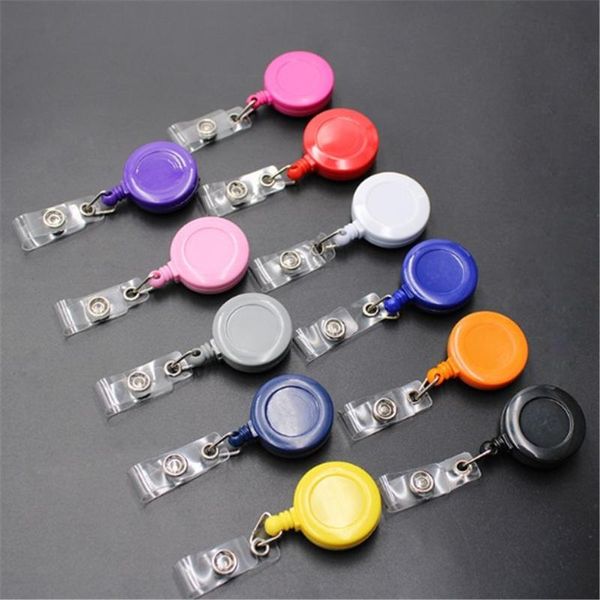 

card holders 1pcs retractable ski pass id badge holder reel pull key name tag recoil reels for school office company, Brown;gray