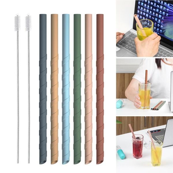 

drinking straws 6pcs foldable reusable silicone flexible straight with cleaner brush bar party kitchen supplies
