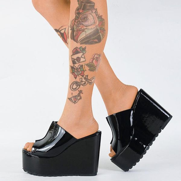 

slippers 2021 brand elegant platform comfortable walking high heels black summer sandal shoes women mules wedges