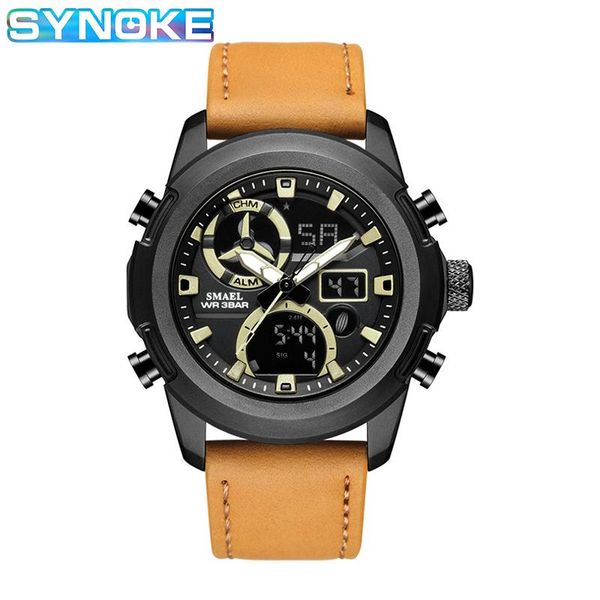 

wristwatches synoke men watches 2021 military watch mens gifts digital sport dual display 5bar fashion casual stop, Slivery;brown