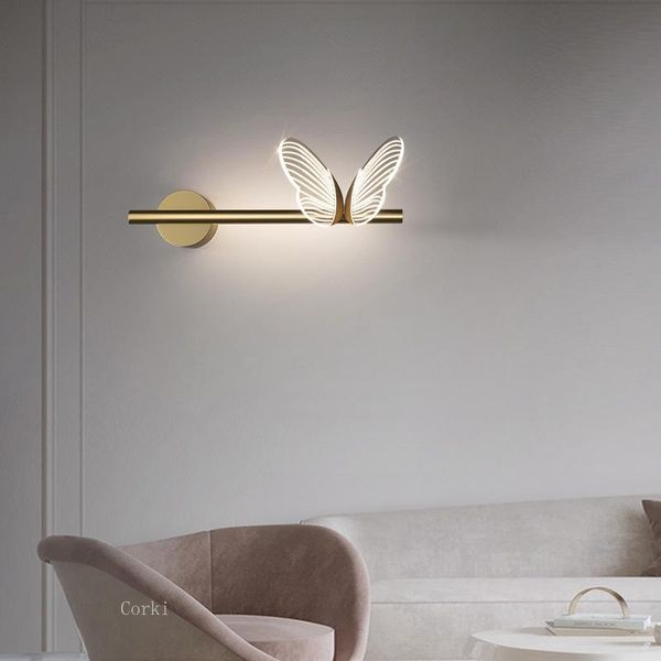 

wall lamp modern nordic butterfly led crystal lights luxury bedside balcony living room background art decor sconces