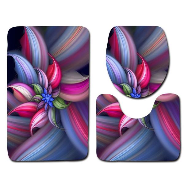 

3pcs bath mat set microfiber non slip bathroom hand colored flowers leaf rug mats