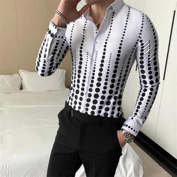 

men's casual shirts korean fashion men dotted autumn long sleeve shirt formal wear slim fit work for clothing 3xl, White;black