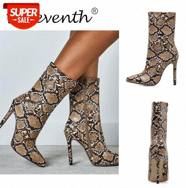 

stiletto high heels, side zipper women's boots, european and american style snake print high-heeled plus size #pm0s, Black