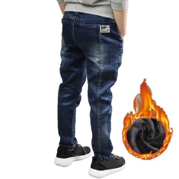 

winter boys warm clothes jeans classic bottoms kids denim clothing long pants baby boy plus velvet trousers, Blue