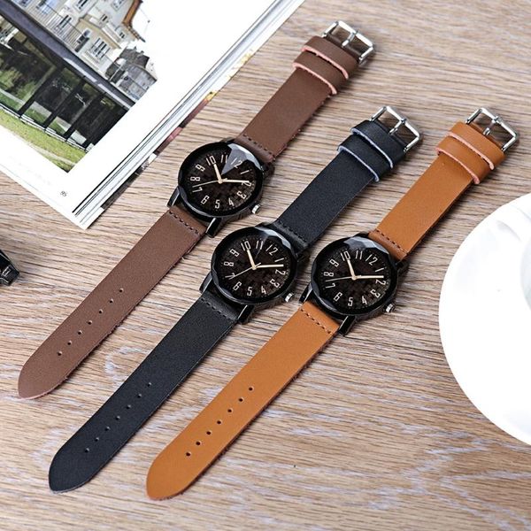 

wristwatches women watches stainless steel case men women's leather quartz analog wristwatch couple gift clock kol saati*m, Slivery;brown