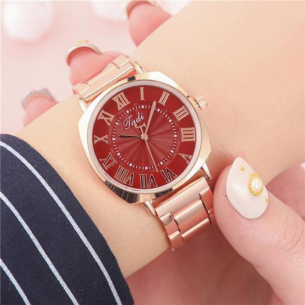 

wristwatches women watch fashion rose gold stainless steel band lady casual dress roman numerals square quartz 2021, Slivery;brown