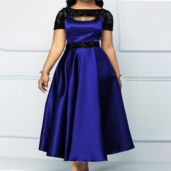 

women's plus size a line dress color block round neck sequins short sleeve fall summer casual prom dresses maxi long dress party daily, Black