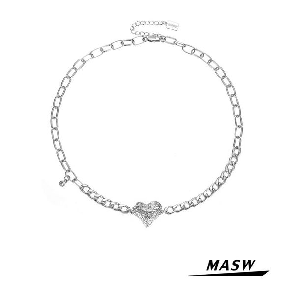 

pendant necklaces masw original design big chunk chain necklace 2021 trend one layer geometric heart for women trendy jewelry, Silver