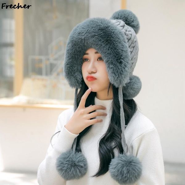 

beanies 2021 wool ball knitted hat women winter korean casual ear protection thick warm woolen mongolian