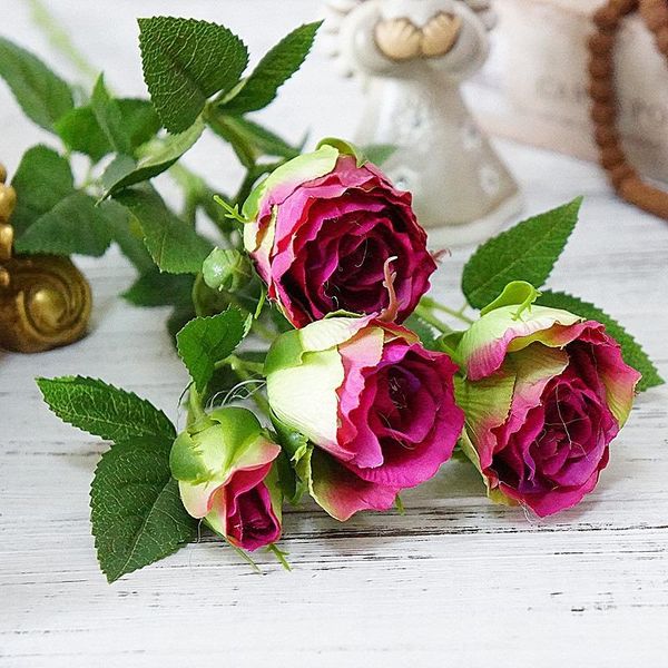 

decorative flowers & wreaths simulation single branch 4 elena rose buds artificial fake home indoor soft decoration wedding pography set