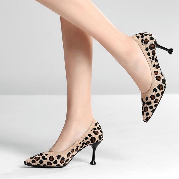

dress shoes leopard women pumps spring high heels 7cm concise solid office lady pointed toe wedding sapato feminino, Black