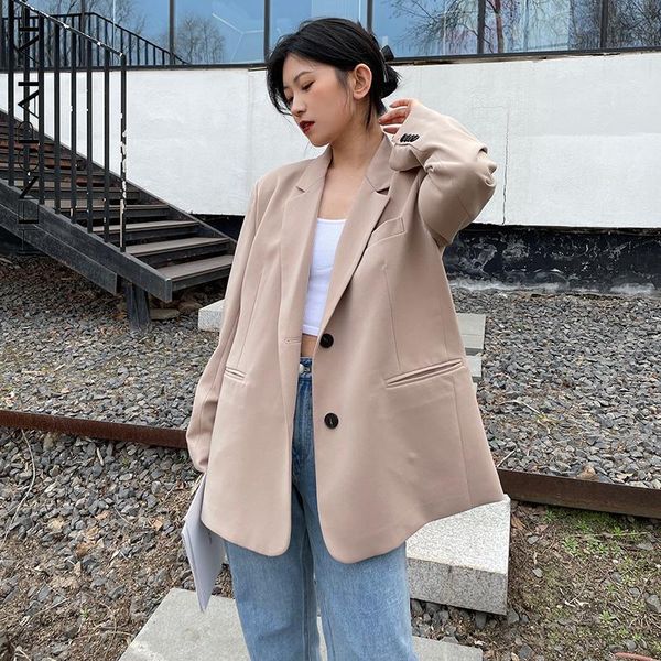 

apricot blazer women's spring autumn 2021 notched large size single breasted long sleeve suit coat female tide suits & blazers, White;black
