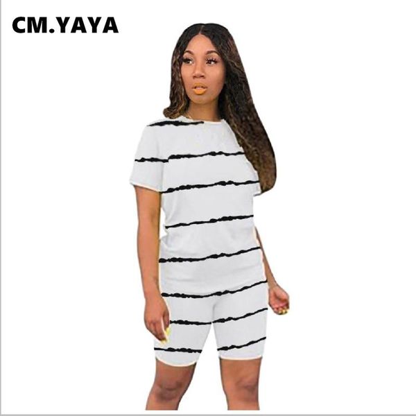 

women's tracksuits cm.yaya women set striped short sleeve o-neck t-shirt straight shorts two piece active tracksuit leisure wear summer, Gray