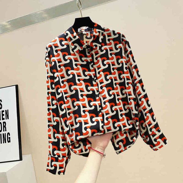 

suits retro lapel single-breasted long sleeve women printed chiffon blouse women's blouses and shirts blusas, White;black