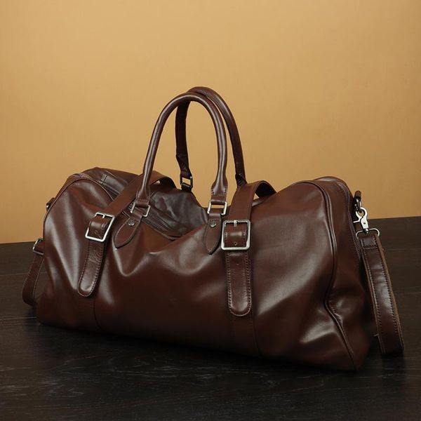 

duffel bags large capacity 100% genuine leather luxury men's travel sports fitness black weekend overnight luggage golf shoulder bag