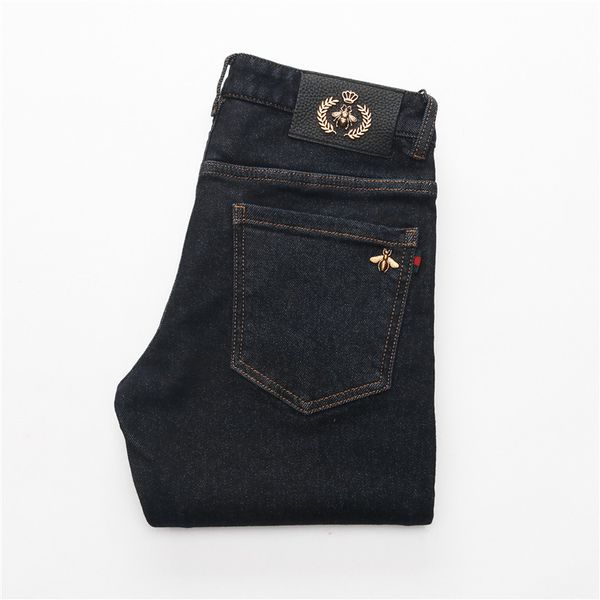 

fashion jeans spring men's brand bee slim stretch ink blue small straight pants