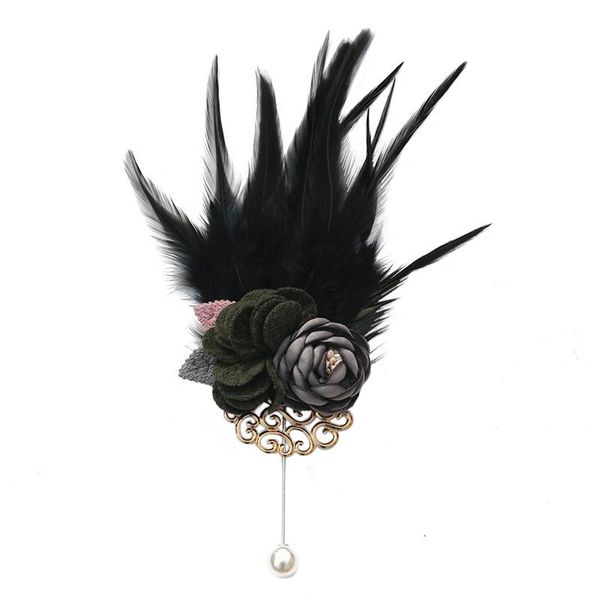 

pins, brooches luxury black feather flower wedding jewelry accessories women lapel pin suit tuxedo corsage boutonniere lapels pins gift sale, Gray