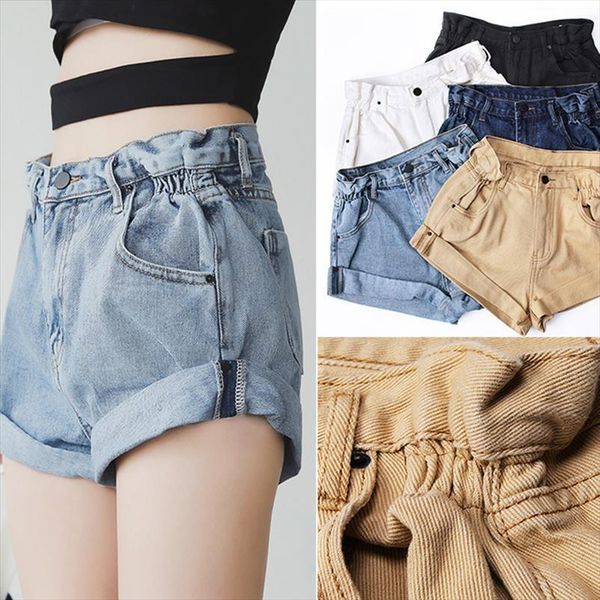 

denim white jeans khaki womens shorts wide leg elastic waist vintage high summer, White;black