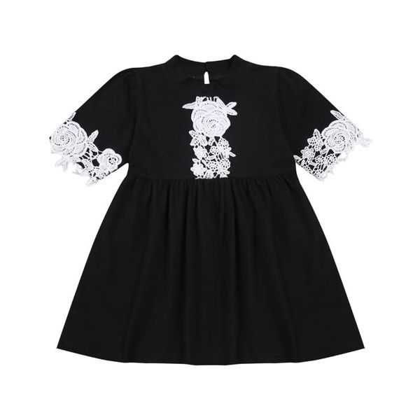 

girl's dresses 2021 baby summer clothing girl elegant mid rise short sleeve cotton dress, simple round neck solid color dress lace deco, Red;yellow