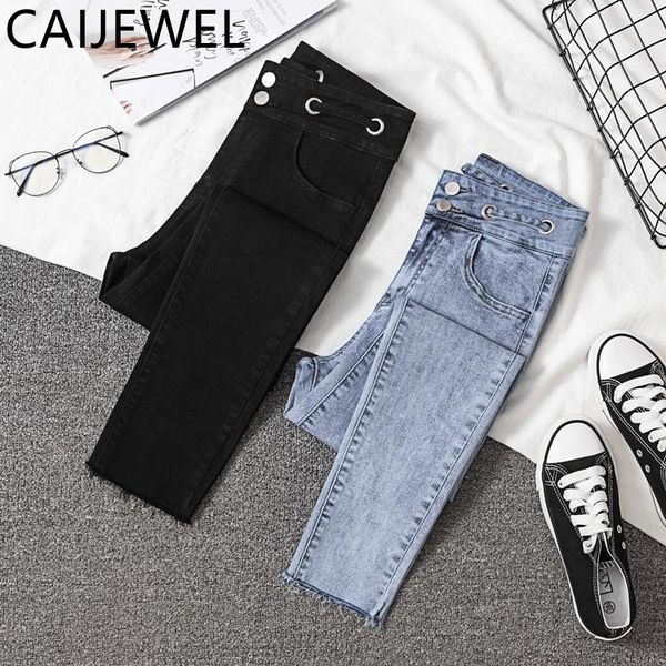 

women's jeans fashion stretch high waist casual skinny pants vintage washed femme pencil mom denim trouser plus size, Blue