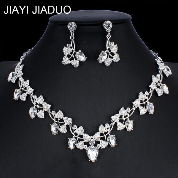 

wedding jewelry sets jiayijiaduo women's crystal set bride leaf necklace earrings gift direct, Slivery;golden