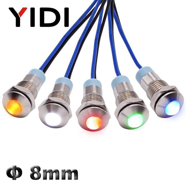 

smart home control 8mm wire leading metal indicator warning light, ac dc 12v 24v 110v 220v red/green/blue/yellow led pilot light signal pane
