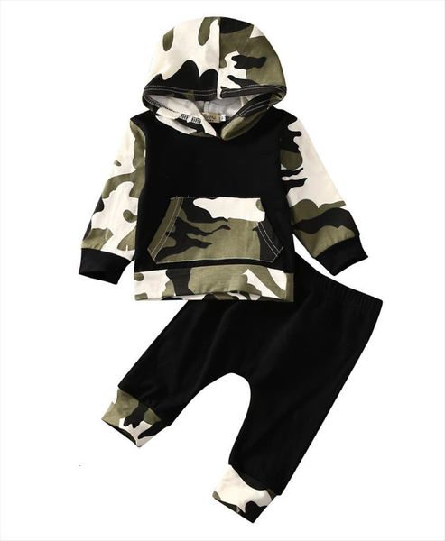 

2pcs autumn spring infant clothes baby clothing sets boys camouflage hoodie long pants 2pcs outfits set, White