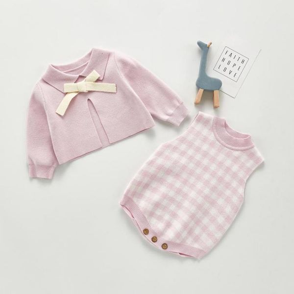 

2021 new infant baby girls knitted bodysuit suit newborn baby girl cardigan sweater cotton overalls baby girls jumpsuit set, Blue