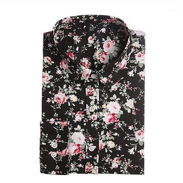 

plus size s-5xl womens long sleeve turn-down collar cotton shirts fashion yellow floral femme blusas office, White