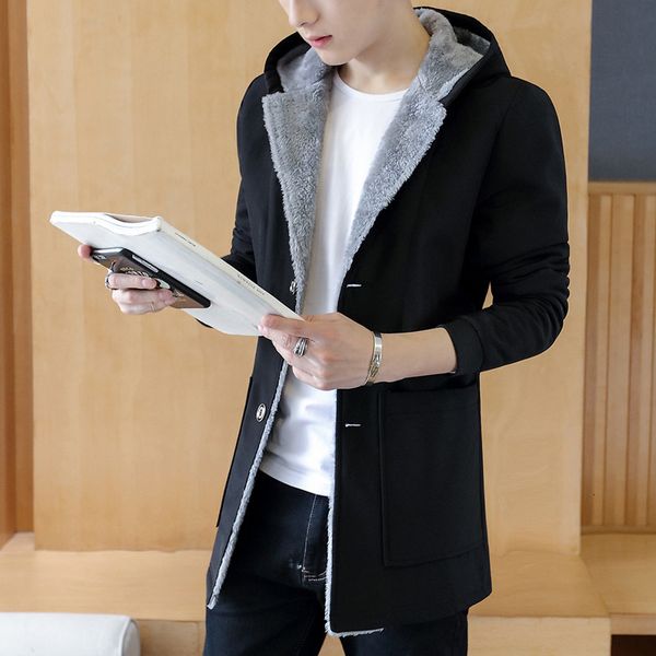 

ackets 2021 new winter korean style trend plus veet thickening slim men's mid-length jacket, Black;brown