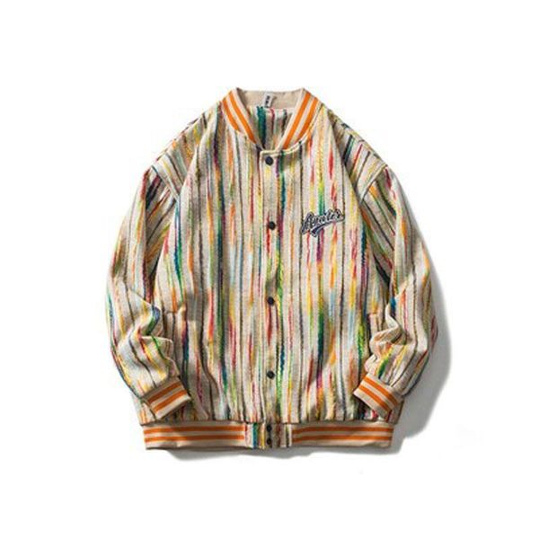 

men's jackets autumn and winter fashion trend couple outfit color stitching vertical stripes high street casual loose all-match jacket, Black;brown