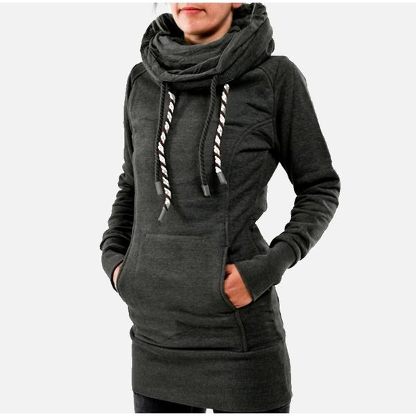 

women's hoodies & sweatshirts turtleneck pullover robe plain thick tunic sweatshirt embroidered star long silm hoodie fashion warm wint, Black