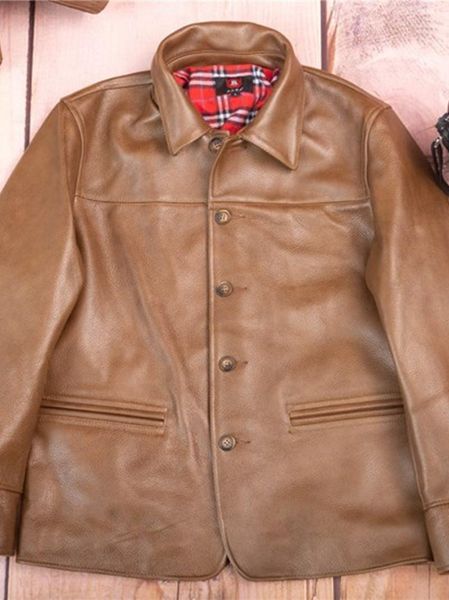 Erkek ceketleri gerçek deri freneman ceket vintage kahverengi cowhide ceket erkekler klasik rahat Japon amekaji yüksek kalite