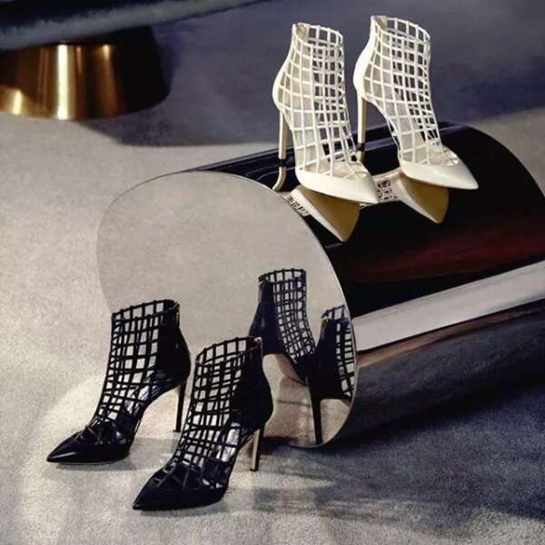 

sandals white grid roman shoes pointed high heels 2021 summer hollow black stiletto high-heeled short boots women