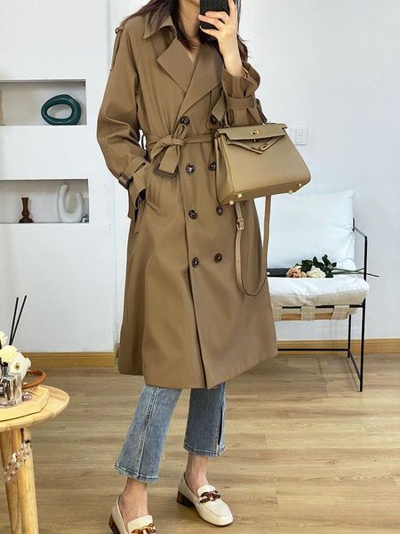 

women's trench coats british style classic double-breasted thin windbreaker jacket 2021 spring autumn fashion temperament lady women co, Tan;black