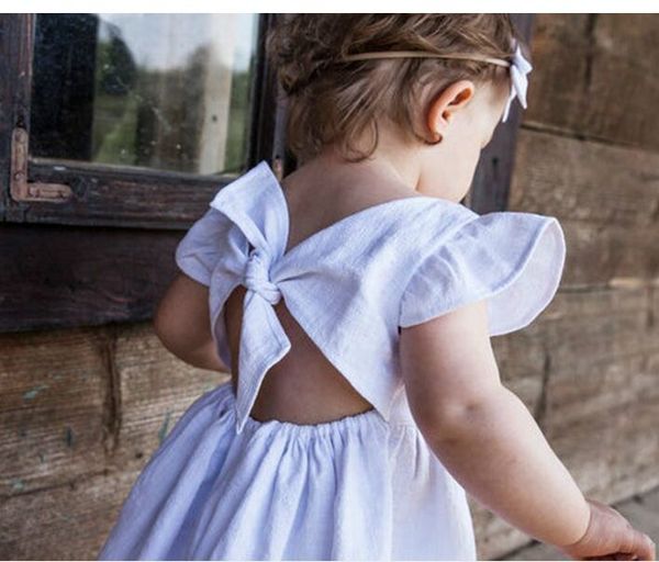Kızlar Elbiseler Toddler Elbise Pamuk Keten Katı Renk Prenses Tutu Etekler Yenidoğan Butik Giyim