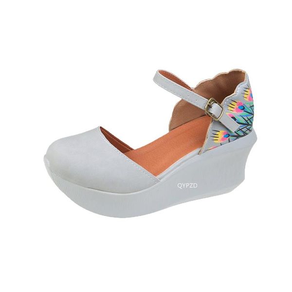 

dress shoes wedges sandals 9 cm high heel closed toe women pu buckle genuine leather thick fashion sapatos de mujer, Black