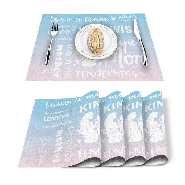 

table runner 4/6pcs mothers day text carnation love kitchen placemat set dining mats cotton linen pad bowl cup mat home decor