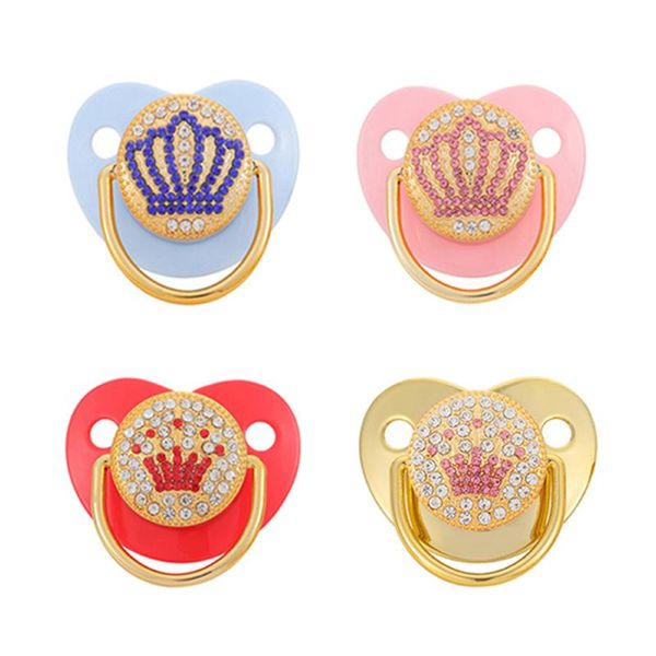 

crown rhinestones bling gold pacifier baby dummy infant lollipop chupeta pacifiers#