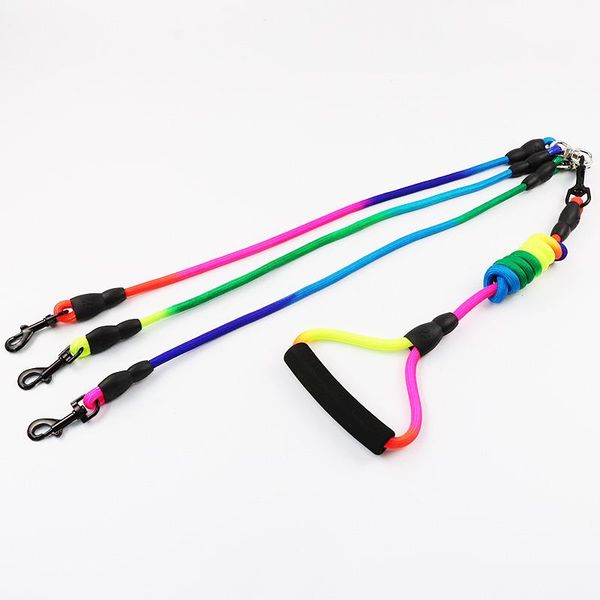 

nylon ribbon detachable dog leash for three dogs double leashes round rope walking puppy small chihuahua pitbull collars &