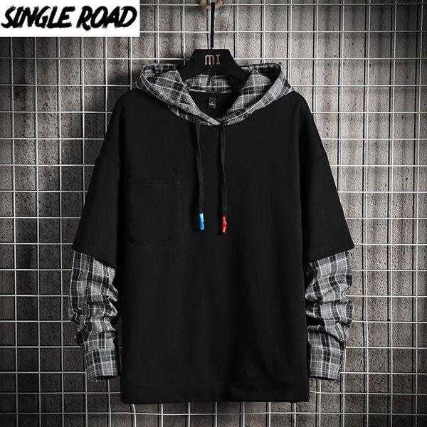 

men's hoodies & sweatshirts singleroad mens men 2021 paid patchwork sweatshirt japanese streetwear harajuku oversized black hoodie