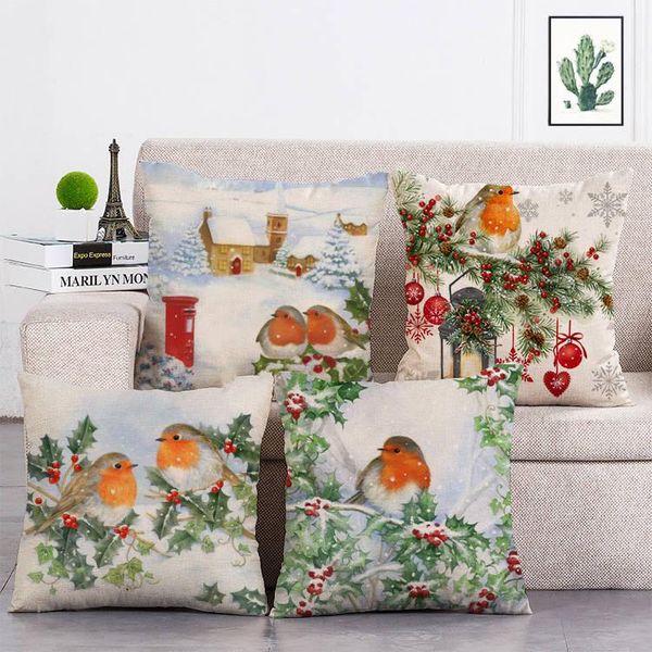 

cushion/decorative pillow christmas birds with love cushion cover pillowcase linen covers for sofa home car decor animal 45x45cm t328