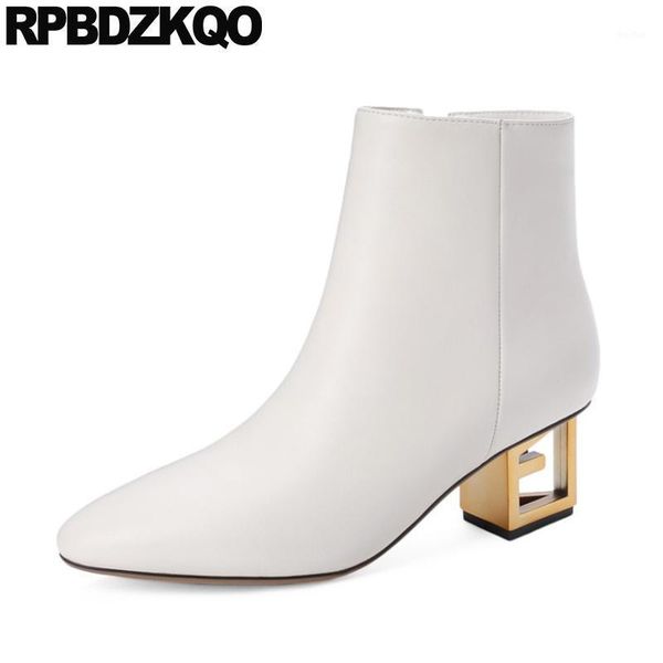 

boots pointed toe chunky 2021 beige genuine leather shoes high heel trend metal booties luxury fall winter women black block1