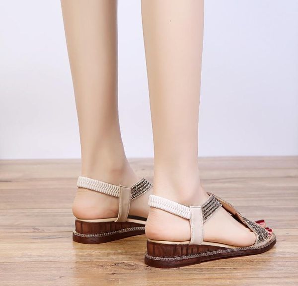 

sandals silver/gold rhinestone elastic band national style women open toe creepers sandalias diamond flower muffins thong, Black